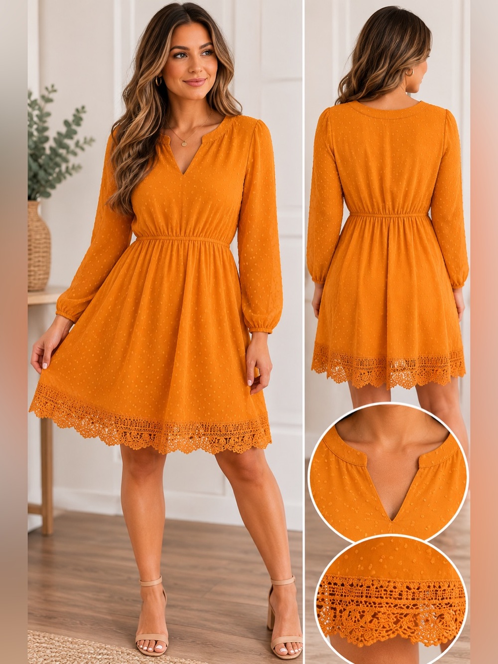 Cleobella mustard yellow V-Neck Textured dress